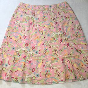 Vtg Sag Harbor Skirt Colorful Floral Knee Length A-line Women's 16 Ruffle Hem